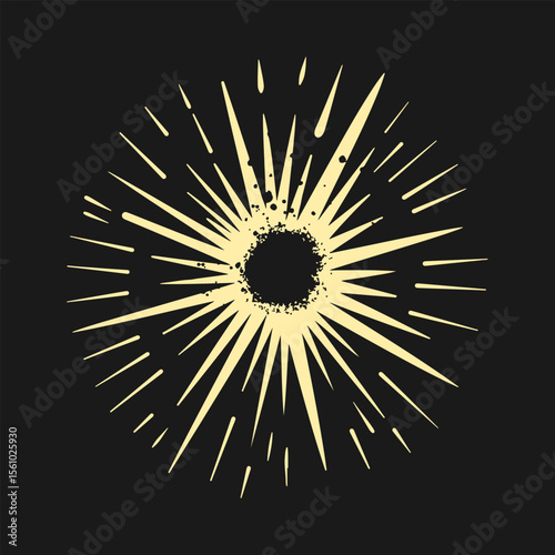 Radiant Vintage Starburst Explosion Effect with Grunge Texture on Dark Background for Retro Designs