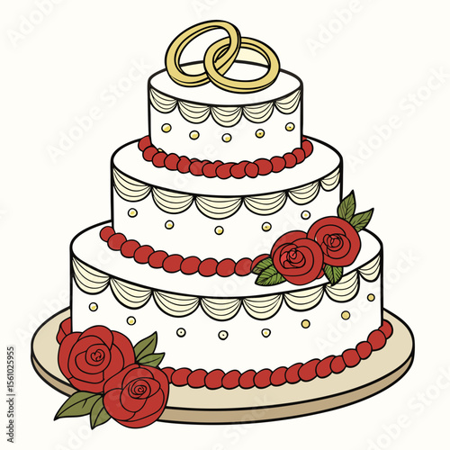 Wedding anniversary cake with roses and rings wedding cake