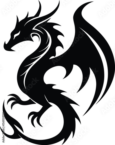 Solid color fire dragon tattoo PNG, JPEG