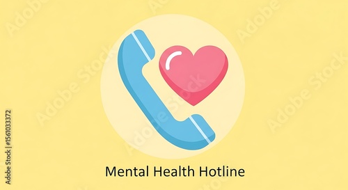 Pastel Blue Telephone with Pink Heart Shape on Yellow Circle
