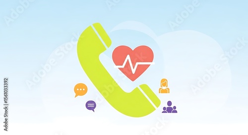 Medical Call Center with Heart Graphic on Pale Blue Gradient