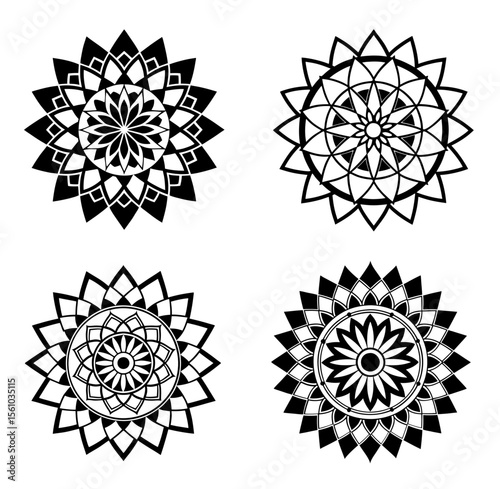 Set of black mandalas. Mandala for henna, mehndi, tattoo, Decorative ethnic ornamental elements silhouette vector