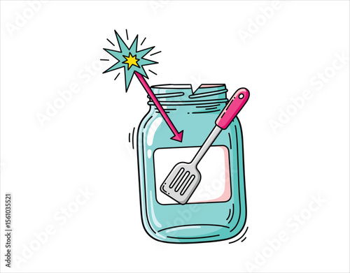 Doodle of a glass jar. Icon of a kitchen utensil. Graphic symbol for media highlights.