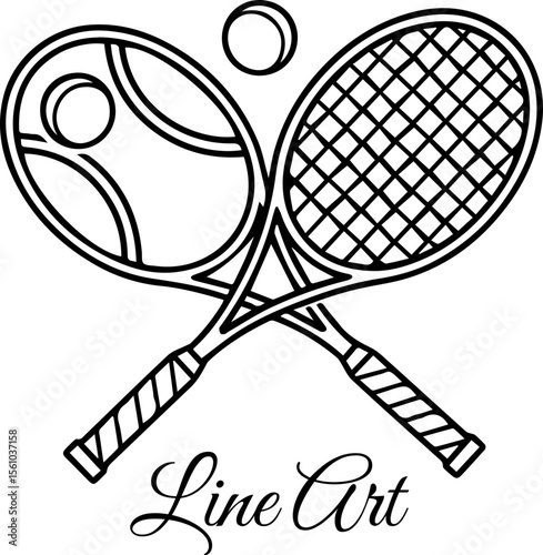 Crossed Tennis Rackets, Sport Equipment Line Art