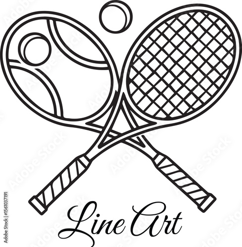 Crossed Tennis Rackets, Sport Equipment Line Art