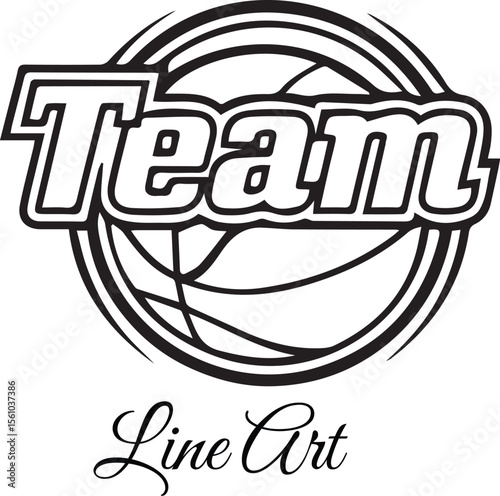 Team Collaboration Logo, Basketball Sport Concept Line Art