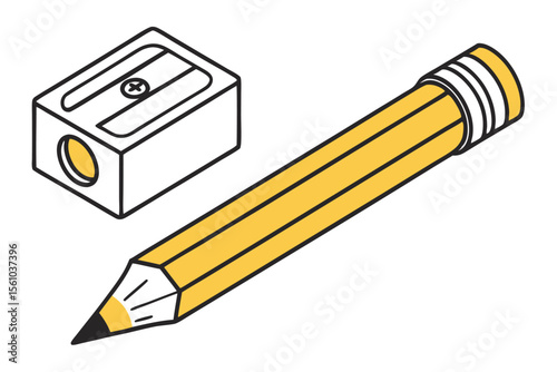 Yellow Pencil and Pencil Sharpener Illustration school