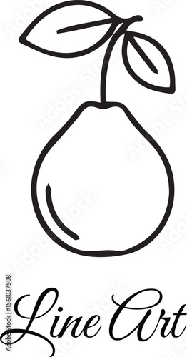 Fresh Quince Outline Icon, Organic Produce with Leaf
