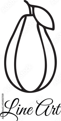 Round Pear Fruit Line Art, Healthy Produce Illustration