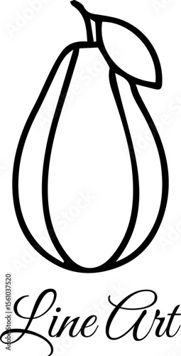 Round Pear Fruit Line Art, Healthy Produce Illustration