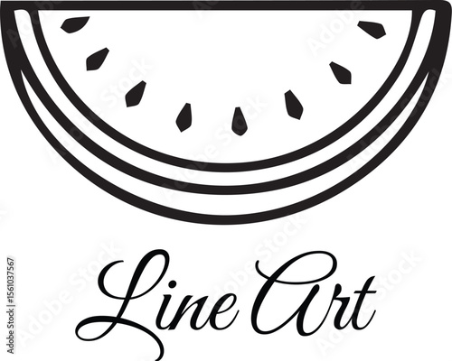 Watermelon Slice Line Art, Refreshing Fruit Illustration