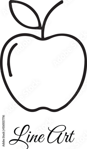 Simple Apple Line Art Icon, Healthy Fruit Illustration