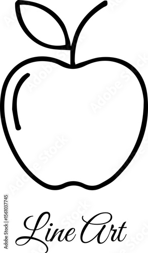 Simple Apple Line Art Icon, Healthy Fruit Illustration