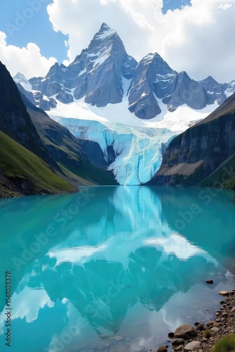 Wallpaper Mural Majestic Andes glaciers calve into turquoise glacial lakes, creating a breathtaking spectacle of nature's raw power and beauty Towering peaks reflect in the pristine water , crevasse, majestic Torontodigital.ca
