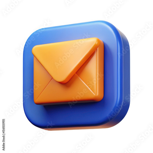 3d realistic email icon blue and orange isolated on transparent background
