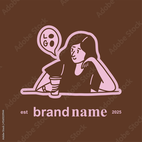 People enjoying coffee. woman holding takeaway paper cups. americano, cappuccino. logo
