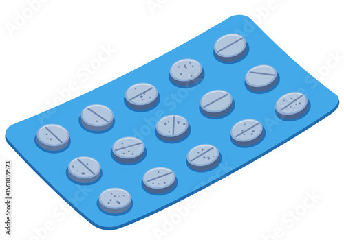 Blue blister pack with gray pills medication healthcare treatment remedy tablets.