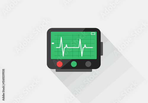 Flat Design Heart Rate Monitor with Green Screen and White Waveform.
