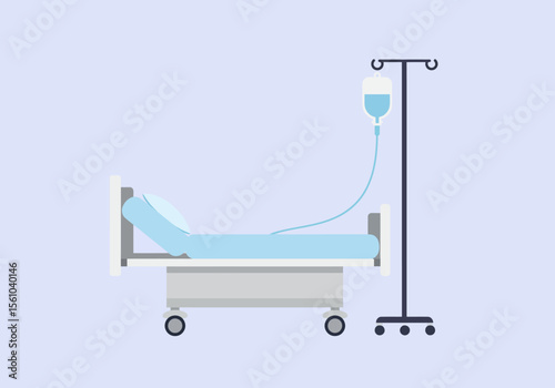 Hospital Bed with IV Drip Illustration Medical Treatment Healthcare Equipment.