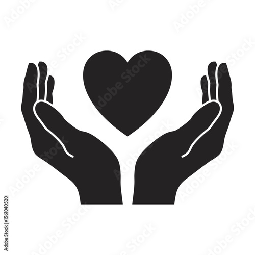Helping Hands with Heart: Simple Black and White Charity Icon

