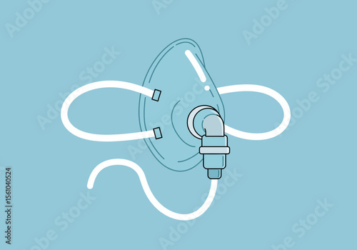 Oxygen Mask Illustration with White Tubing and Blue Accents Medical Equipment.
