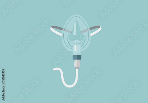 Oxygen Mask Illustration with Straps and Tubing on Blue Background.