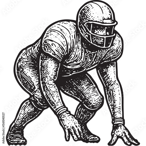 Vintage sketch of quarterback in stance, perfect for sports art, football designs, and retro illustration styles