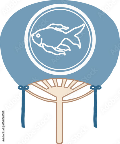 Japanese hand fan - goldfish - blue
