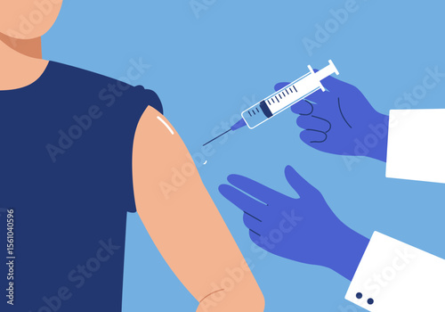 Person Receiving Vaccine Injection in Arm by Medical Professional.