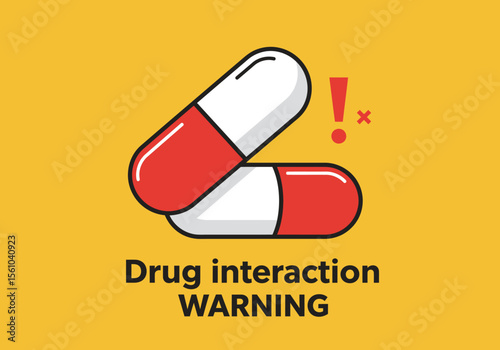 Twotone Capsules with Warning Sign Red and White Pills Medical Illustration.