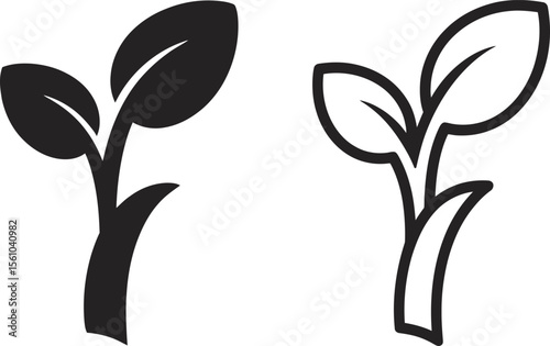 Simple Sprout Icons: Black Minimalist Plant Growth Designs


