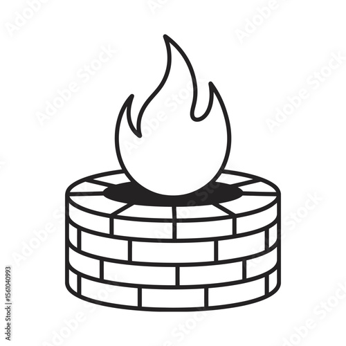 Outdoor Fire Pit Design: Black Line Art Illustration

