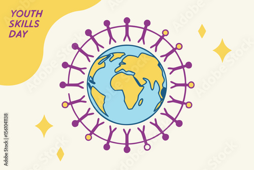 Youth Skills Day Illustration Globe with Figures world