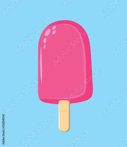 Strawberry Ice-Cream Isolated on Blue Background Vector Icon. Great delicious summer snack in pink colors 
