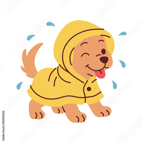 Puppy In Yellow Raincoat Illustration