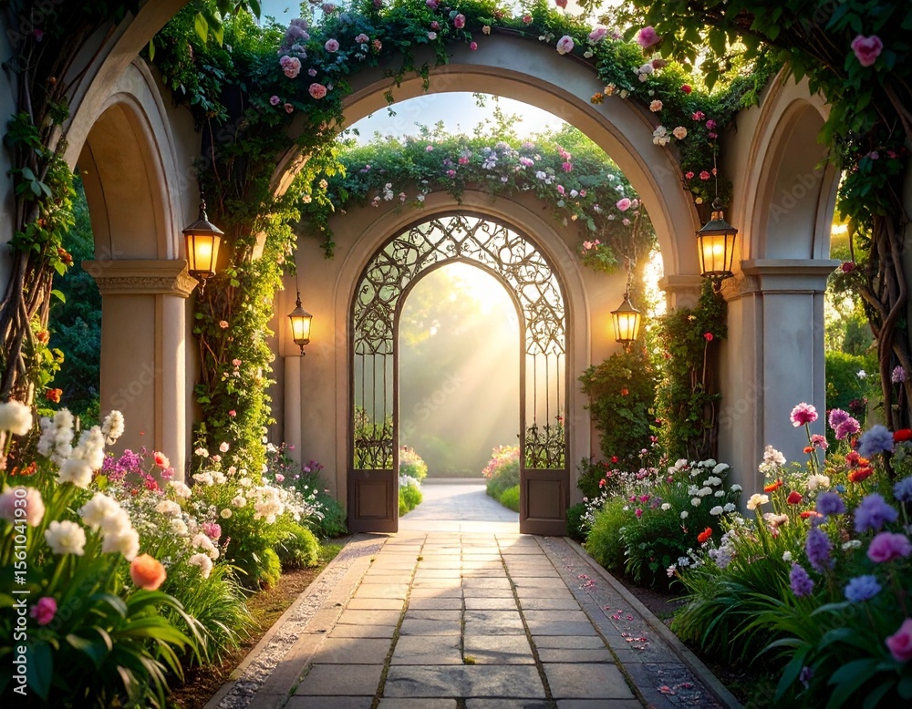 Fototapeta premium beautiful secret fairytale garden with flower background