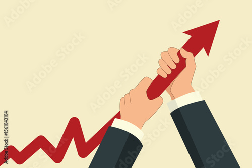 professional trader concept, hand hold arrow up, success increasing trading business graph chart, stock market risk management, vector 