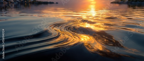 Golden sunset reflecting on rippling water