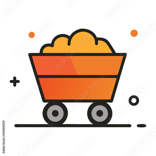 Colorful illustration of a mining cart filled with ore, set against a simple background design