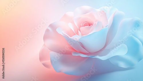 Delicate rose in pastel hues.  Soft, light pink and blue tones create a dreamy atmosphere around a stylized, detailed rose