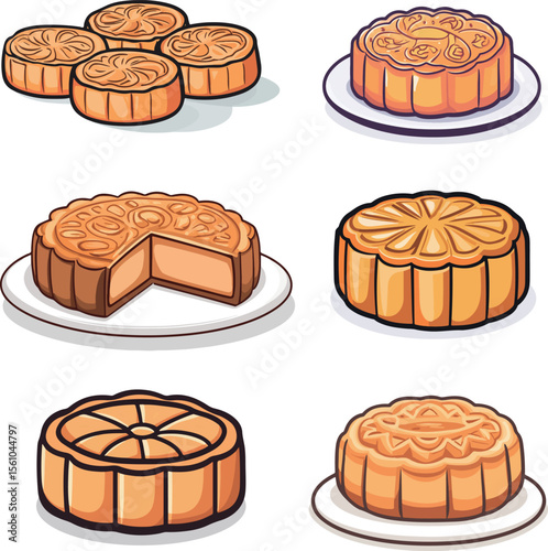 Cartoon mooncake pastry illustration material	
