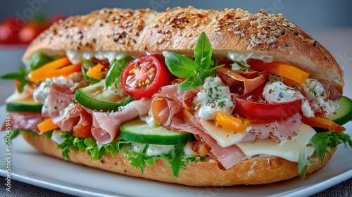Gourmet sandwich on a long roll