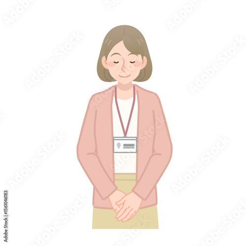お辞儀をする女性社員のベクターイラスト