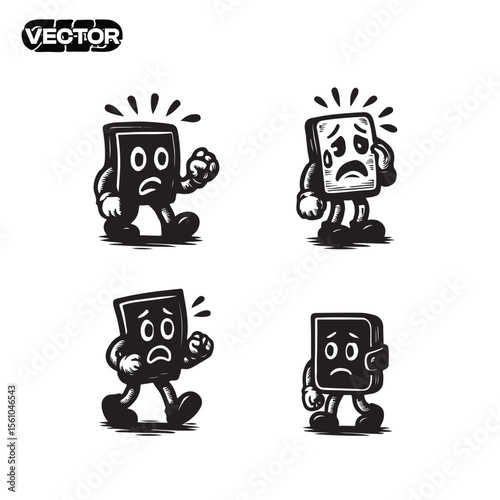 Retro Cartoon Book Characters  Worried, Stressed, and Anxious Expressions
