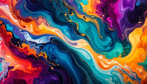 Abstract fluid art acrylic paint pour medium background wallpaper backdrop. 