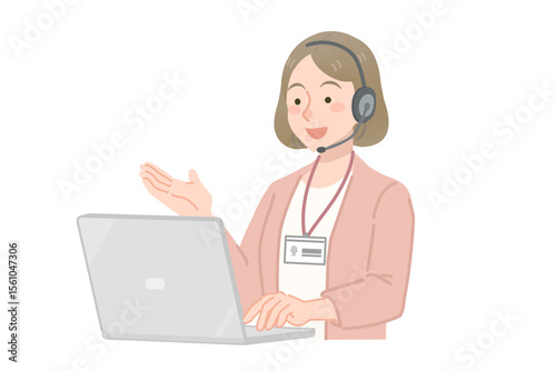 オンラインミーティングに出席する女性社員