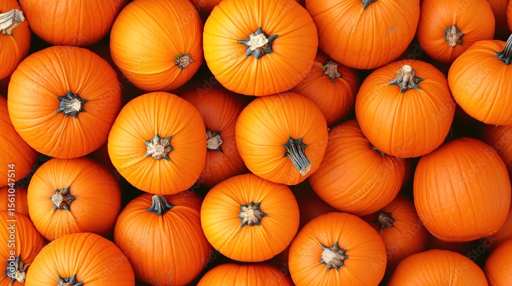 Obraz premium A dense arrangement of vibrant orange pumpkins is displayed against a stark black background, creating a visually rich and textured composition.