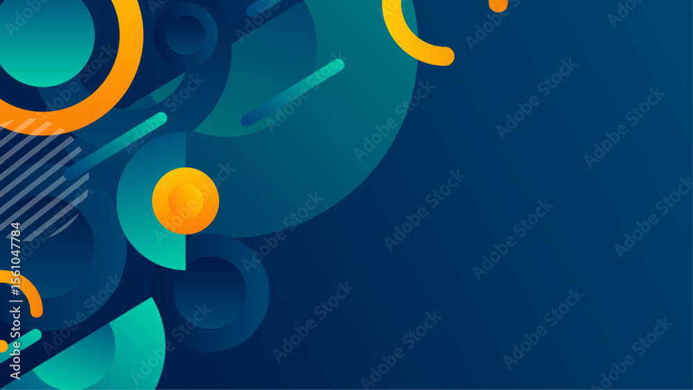 Fototapeta premium Abstract design with blue, yellow, and pink circles and lines. Perfect for backgrounds, posters, modern art prints, and graphic design projects.