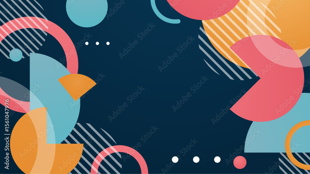 Fototapeta premium Abstract colorful geometric shapes on a dark background. Suitable for designs needing modern, vibrant, and eye-catching visuals in various digital projects.