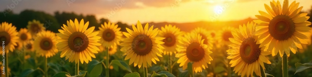 Obraz premium Sunflowers Basking in Golden Sunlight A Breathtaking Field of Vibrant Blooms Tilted Towards the Sun, showcasing natures simple joy and beauty.